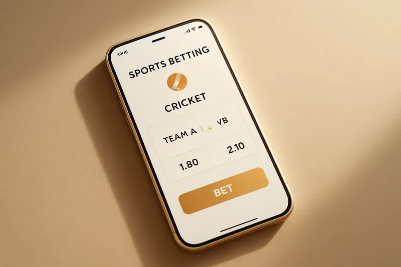 Modern sports betting app mockup showing cricket match odds on phone