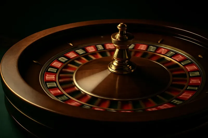 Close-up of live roulette wheel spinning in dramatic casino lighting